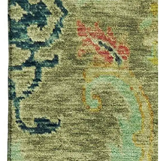 Green Blue And Gold Floral Washable Area Rug With UV Protection Photo 3