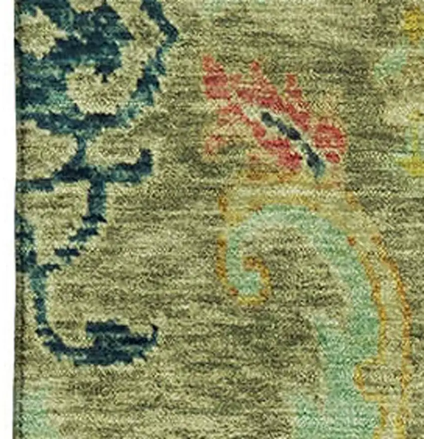 Green Blue And Gold Floral Washable Area Rug With UV Protection Photo 3