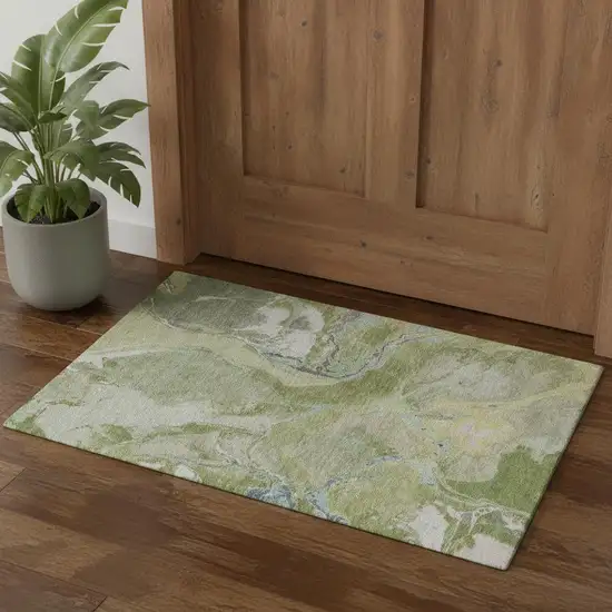 Green Blue And Gray Abstract Washable Area Rug With UV Protection Photo 1