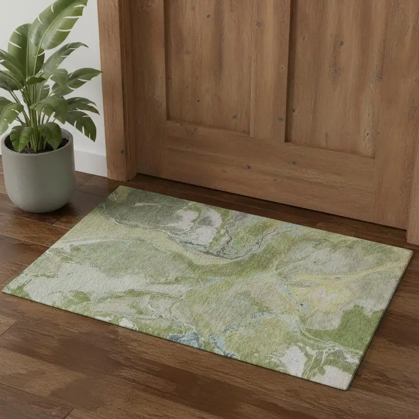 Green Blue And Gray Abstract Washable Area Rug With UV Protection Photo 1