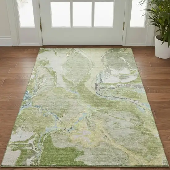 Green Blue And Gray Abstract Washable Area Rug With UV Protection Photo 2