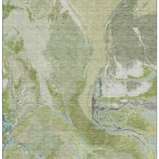 Green Blue And Gray Abstract Washable Area Rug With UV Protection Photo 3