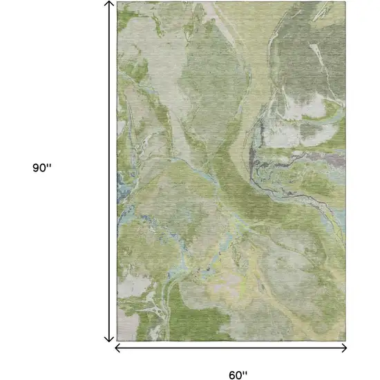 Green Blue And Gray Abstract Washable Area Rug With UV Protection Photo 9