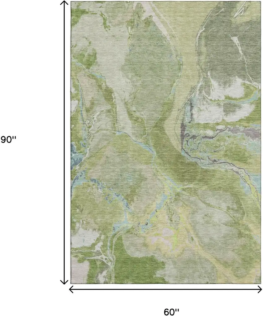 Green Blue And Gray Abstract Washable Area Rug With UV Protection Photo 9