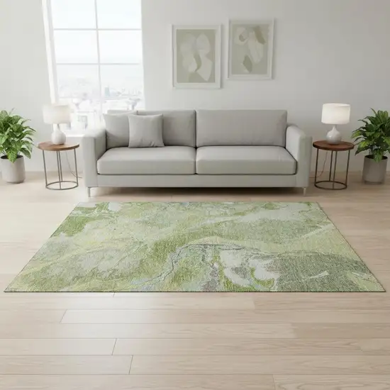 Green Blue And Gray Abstract Washable Area Rug With UV Protection Photo 2