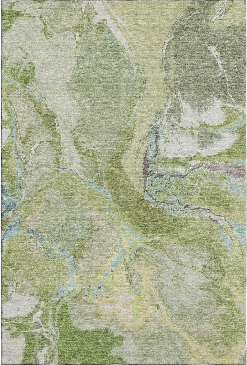 Green Blue And Gray Abstract Washable Area Rug With UV Protection Photo 1
