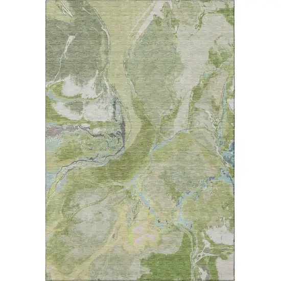 Green Blue And Gray Abstract Washable Area Rug With UV Protection Photo 2