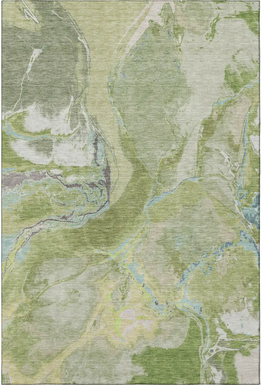 Green Blue And Gray Abstract Washable Area Rug With UV Protection Photo 2