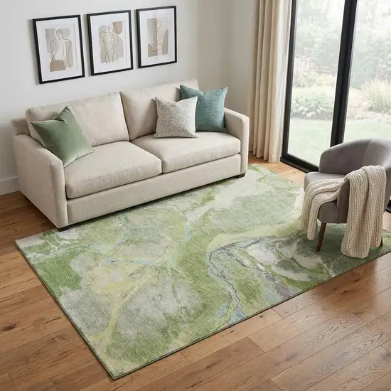 Green Blue And Gray Abstract Washable Area Rug With UV Protection Photo 1