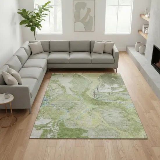 Green Blue And Gray Abstract Washable Area Rug With UV Protection Photo 2