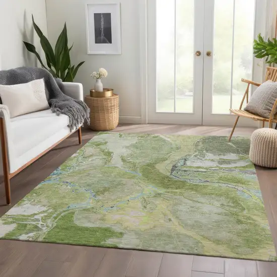 Green Blue And Gray Abstract Washable Area Rug With UV Protection Photo 5