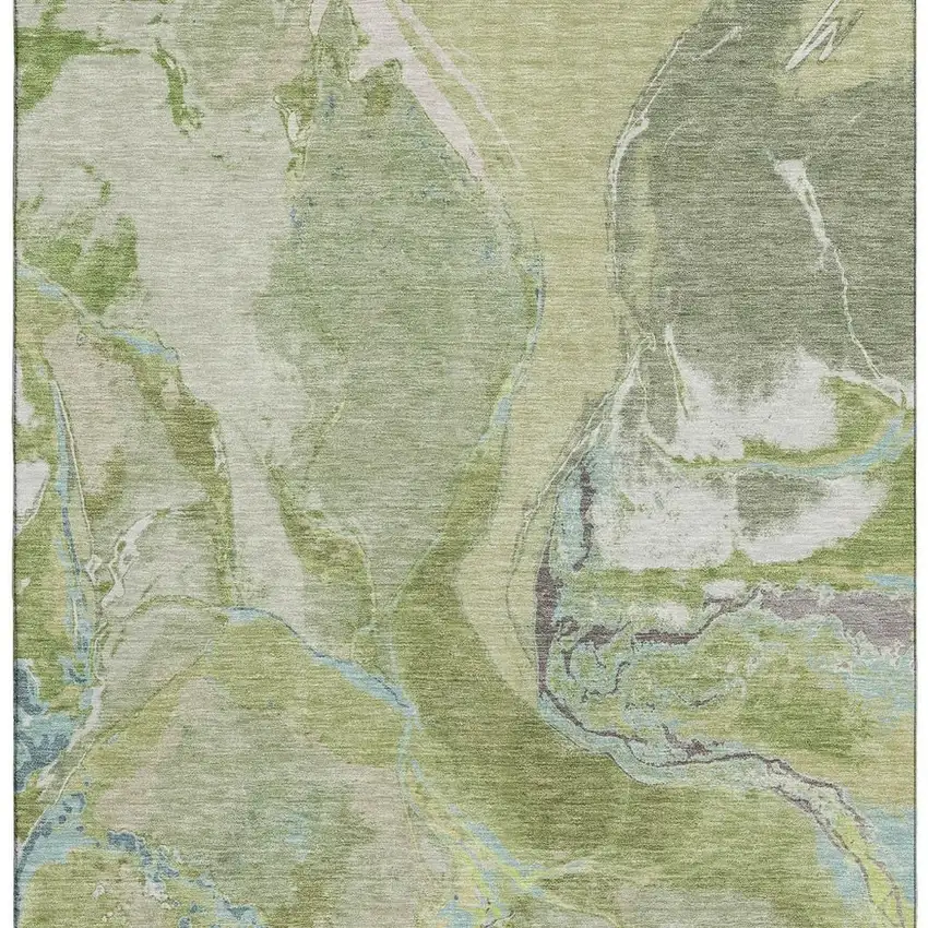 Green Blue And Gray Abstract Washable Area Rug With UV Protection Photo 2