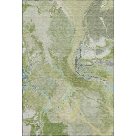 Green Blue And Gray Abstract Washable Area Rug With UV Protection Photo 1