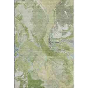 Photo of Green Blue And Gray Abstract Washable Area Rug With UV Protection