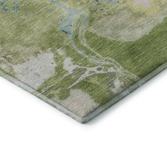Green Blue And Gray Abstract Washable Area Rug With UV Protection Photo 7