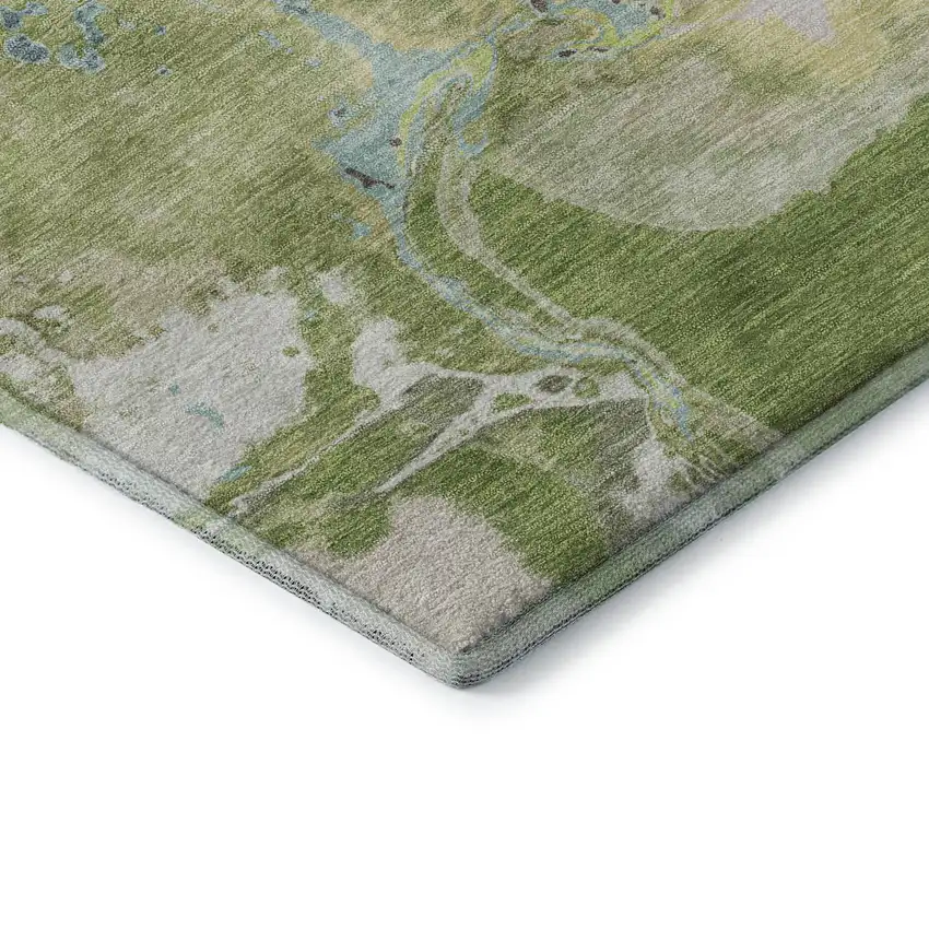 Green Blue And Gray Abstract Washable Area Rug With UV Protection Photo 7