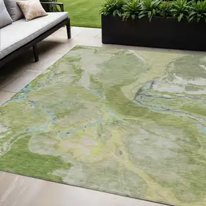 Photo of Green Blue And Gray Abstract Washable Indoor Outdoor Area Rug