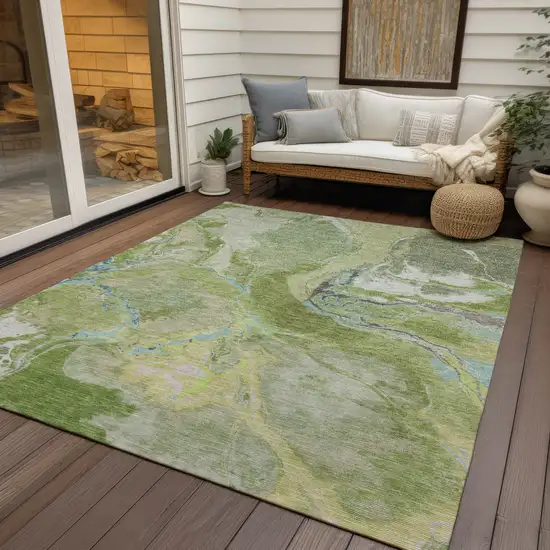 Green Blue And Gray Abstract Washable Indoor Outdoor Area Rug Photo 7