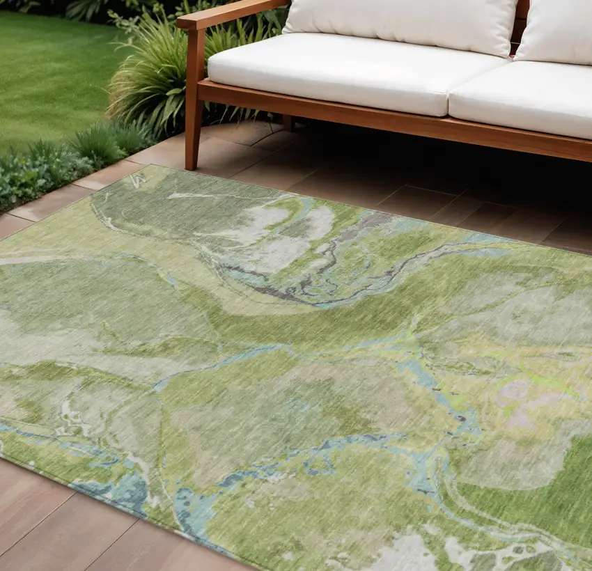 Green Blue And Gray Abstract Washable Indoor Outdoor Area Rug Photo 1
