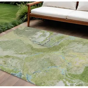 Photo of Green Blue And Gray Abstract Washable Indoor Outdoor Area Rug