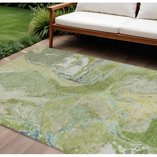 Green Blue And Gray Abstract Washable Indoor Outdoor Area Rug Photo 1