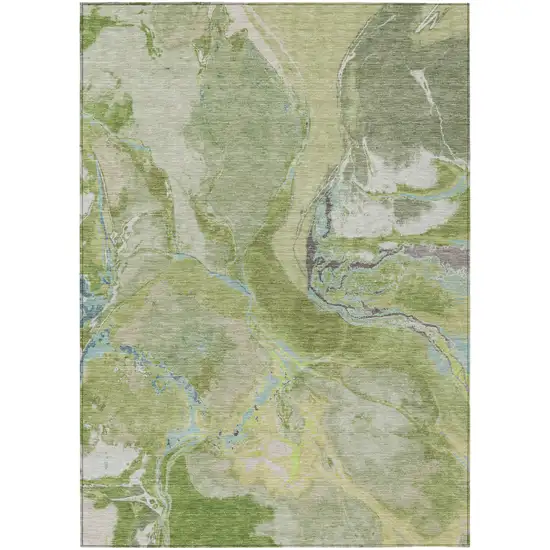 Green Blue And Gray Abstract Washable Indoor Outdoor Area Rug Photo 2