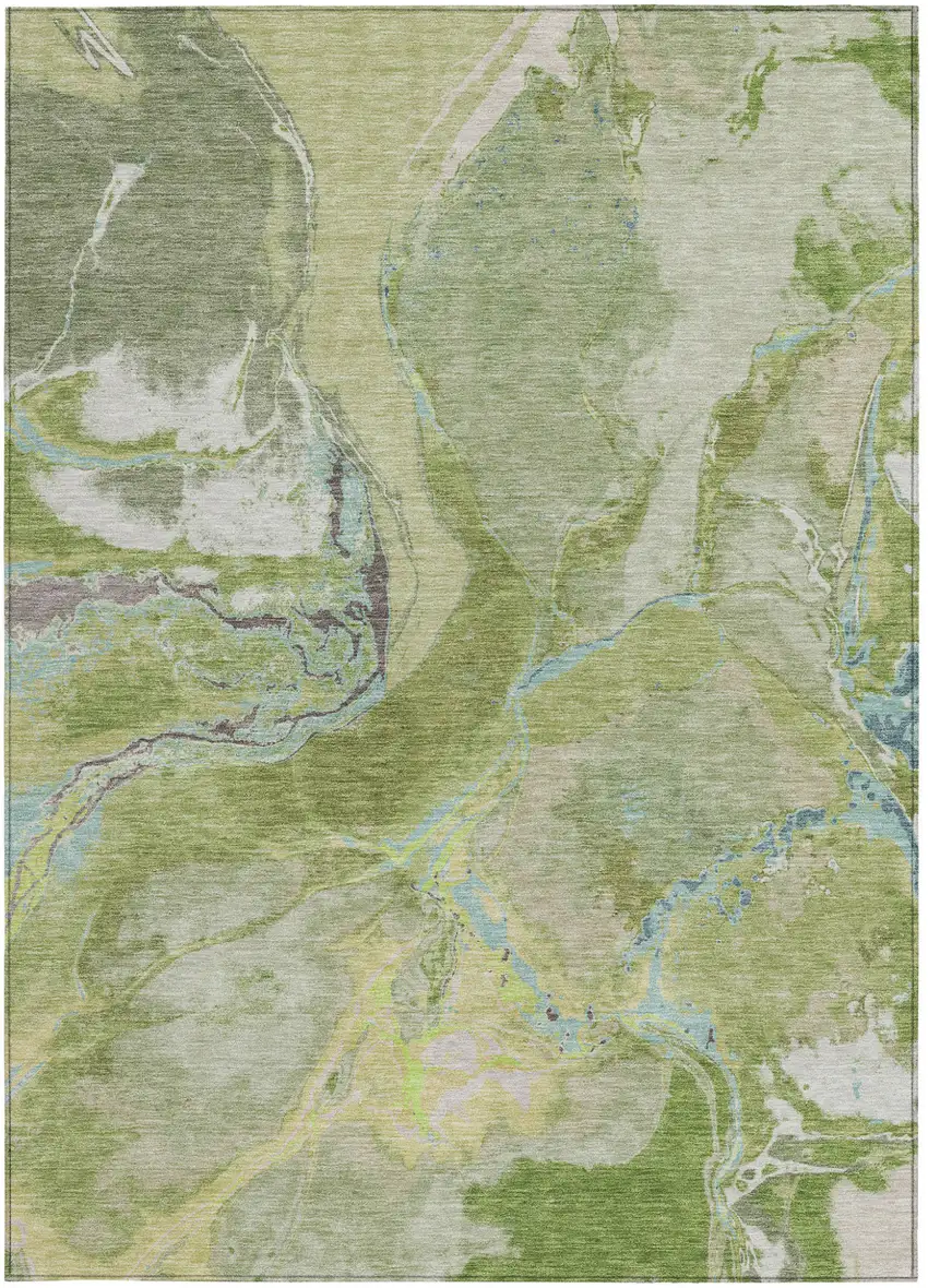 Green Blue And Gray Abstract Washable Indoor Outdoor Area Rug Photo 6