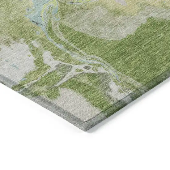 Green Blue And Gray Abstract Washable Indoor Outdoor Area Rug Photo 4