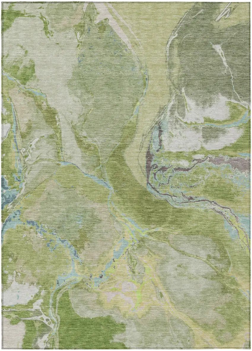 Green Blue And Gray Abstract Washable Indoor Outdoor Area Rug Photo 2