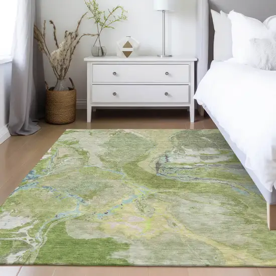 Green Blue And Gray Abstract Washable Indoor Outdoor Area Rug Photo 9