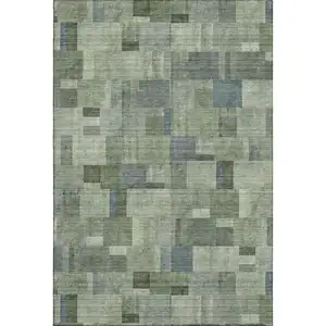 Photo of Green Blue And Gray Geometric Washable Area Rug With UV Protection
