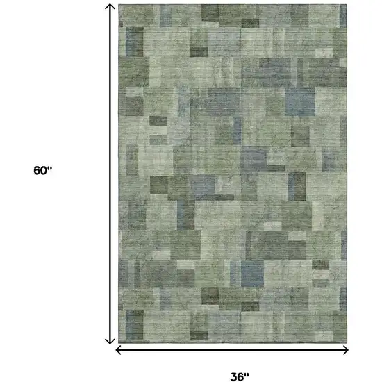 Green Blue And Gray Geometric Washable Area Rug With UV Protection Photo 3