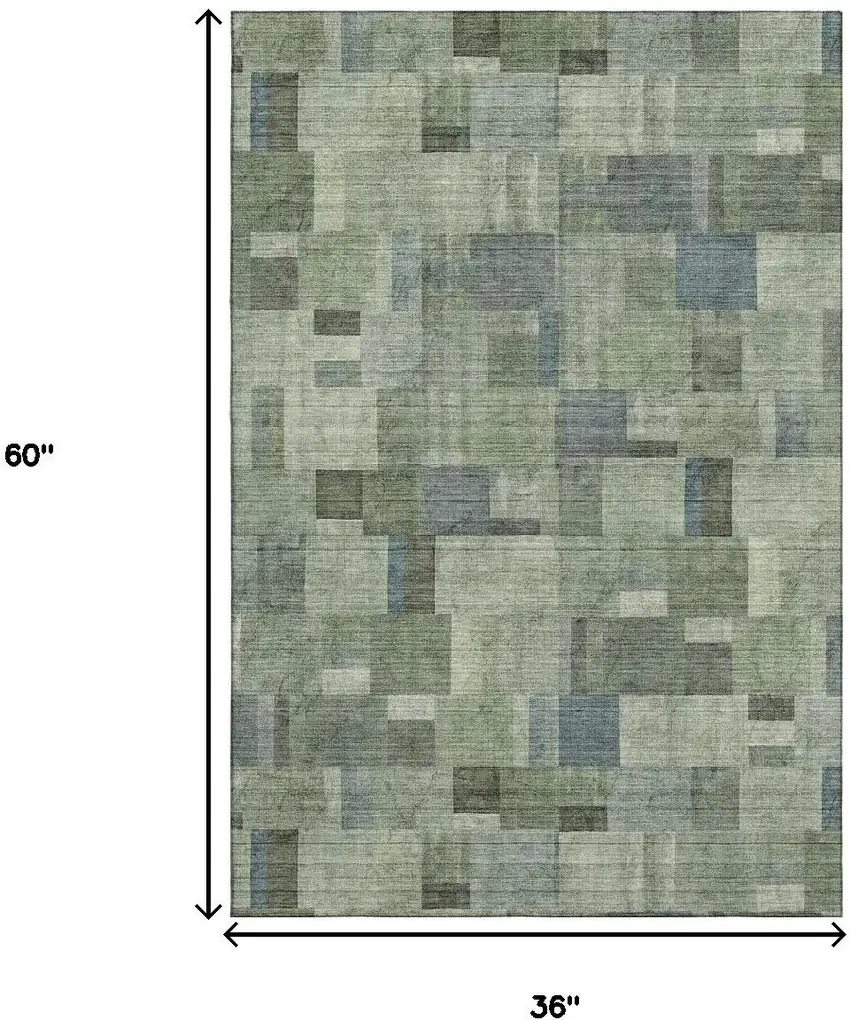 Green Blue And Gray Geometric Washable Area Rug With UV Protection Photo 3