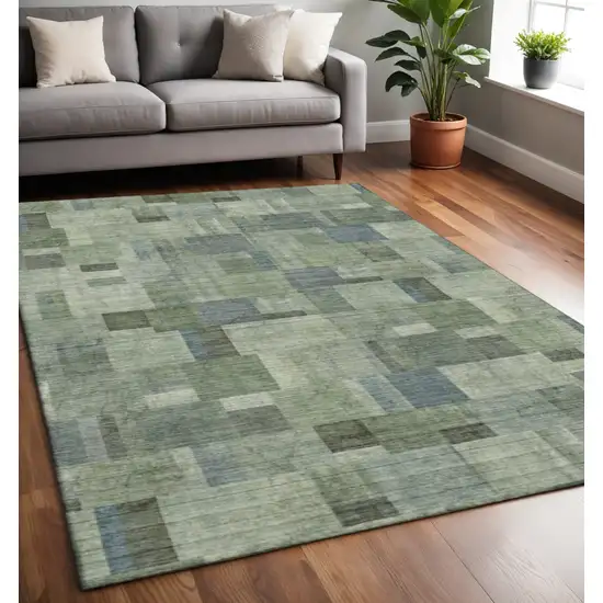Green Blue And Gray Geometric Washable Area Rug With UV Protection Photo 3