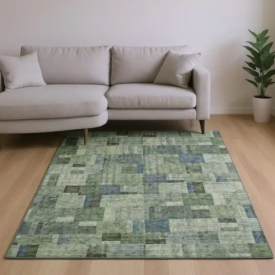 Green Blue And Gray Geometric Washable Area Rug With UV Protection Photo 2