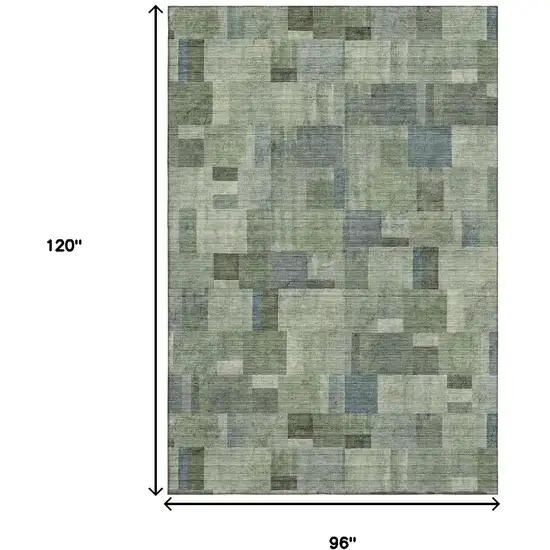 Green Blue And Gray Geometric Washable Area Rug With UV Protection Photo 3