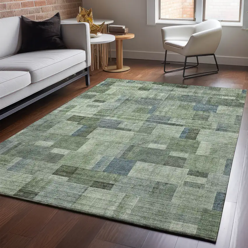 Green Blue And Gray Geometric Washable Area Rug With UV Protection Photo 5