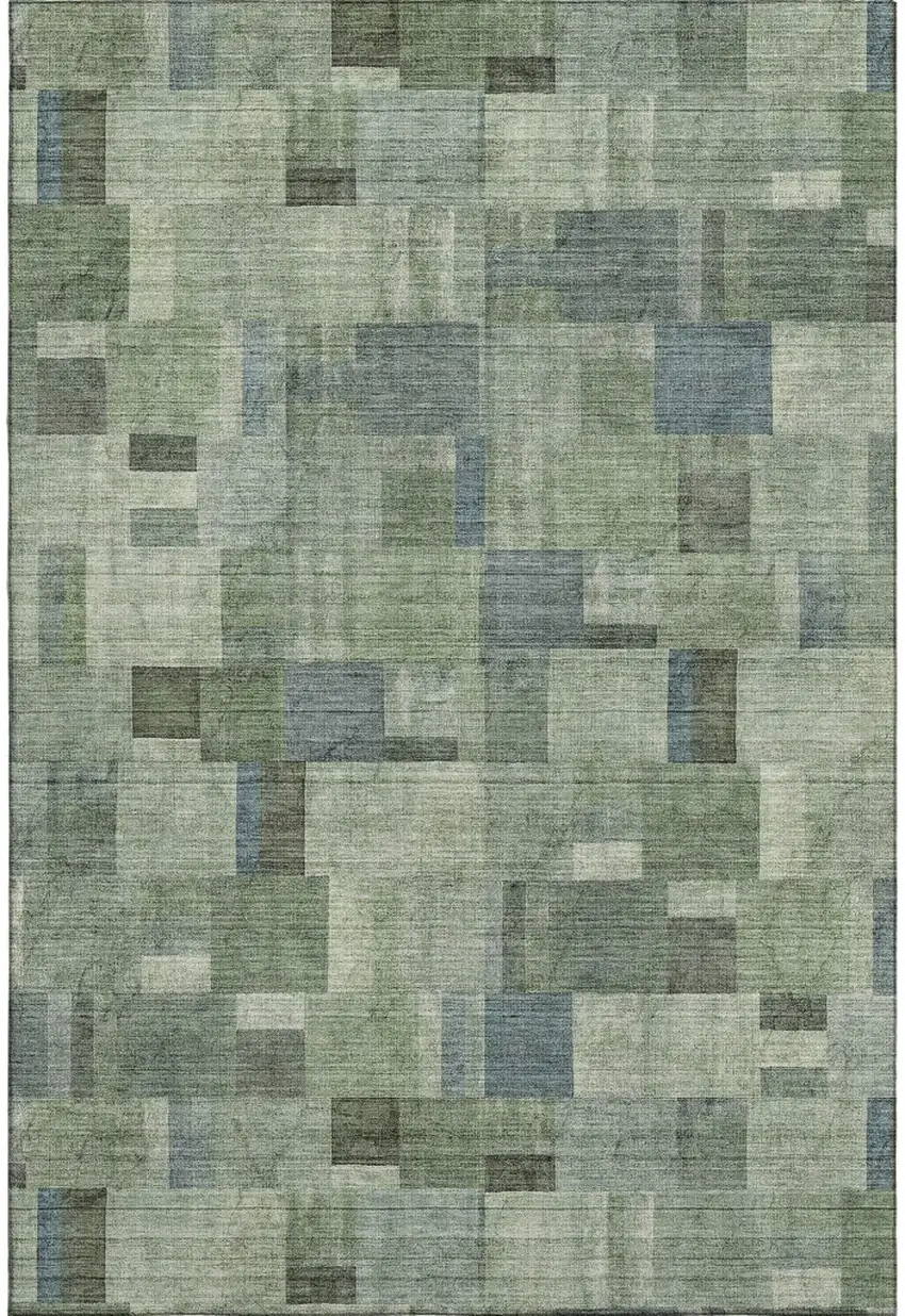 Green Blue And Gray Geometric Washable Area Rug With UV Protection Photo 1