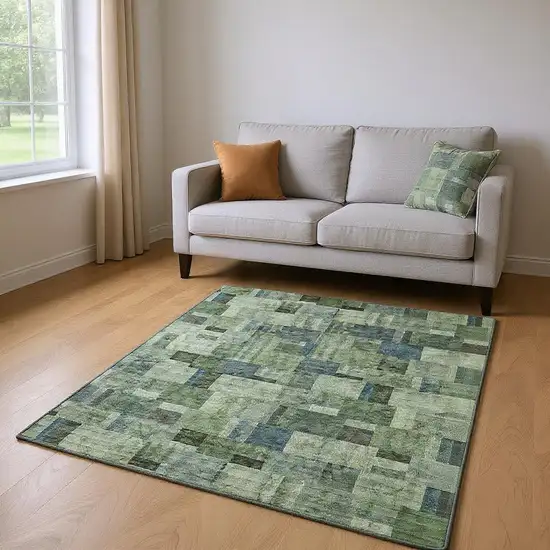 Green Blue And Gray Geometric Washable Area Rug With UV Protection Photo 2