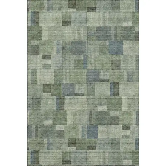 Green Blue And Gray Geometric Washable Area Rug With UV Protection Photo 1