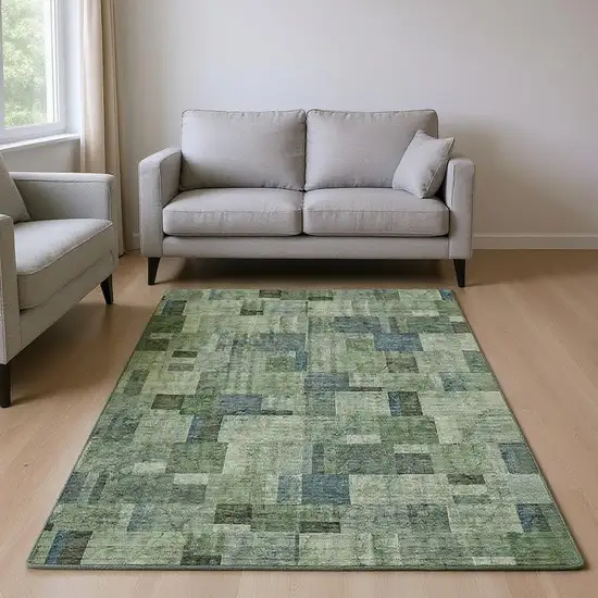 Green Blue And Gray Geometric Washable Area Rug With UV Protection Photo 2