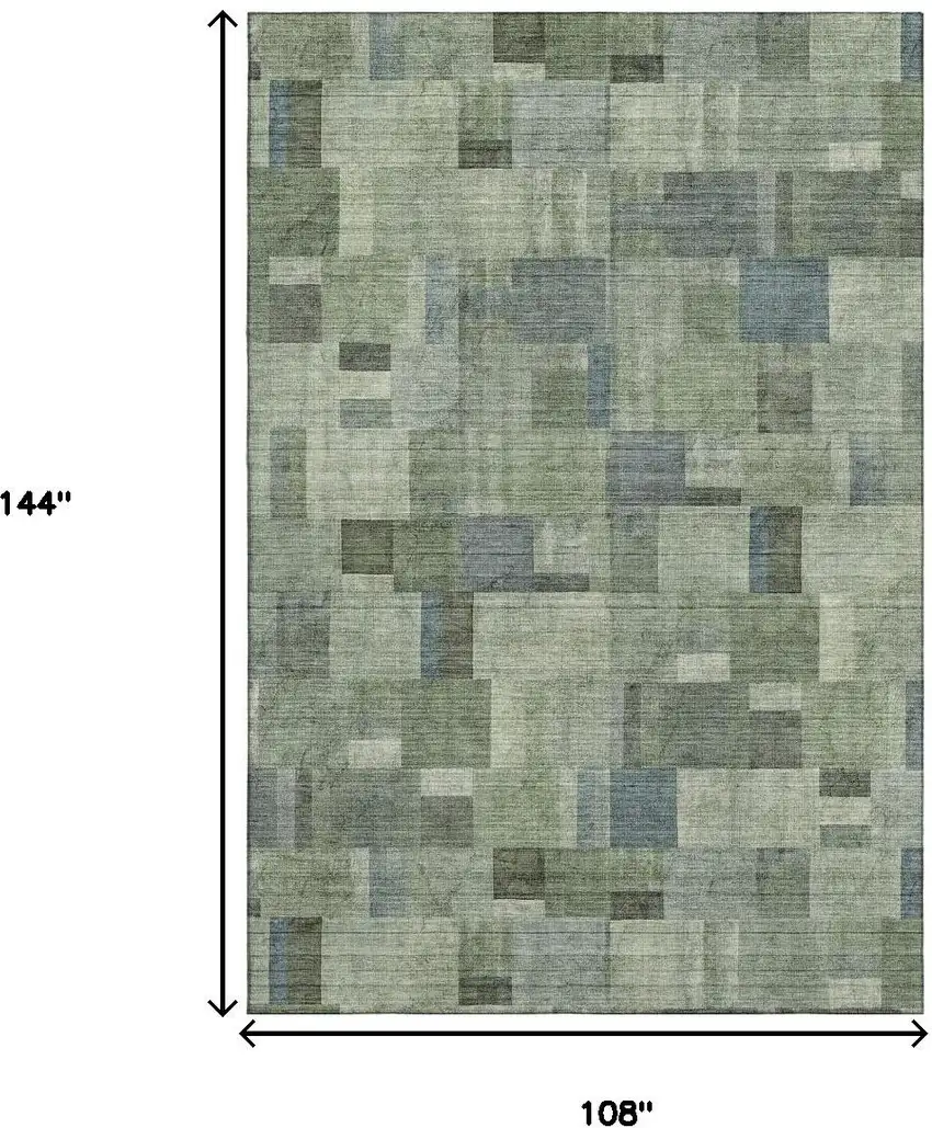 Green Blue And Gray Geometric Washable Area Rug With UV Protection Photo 3