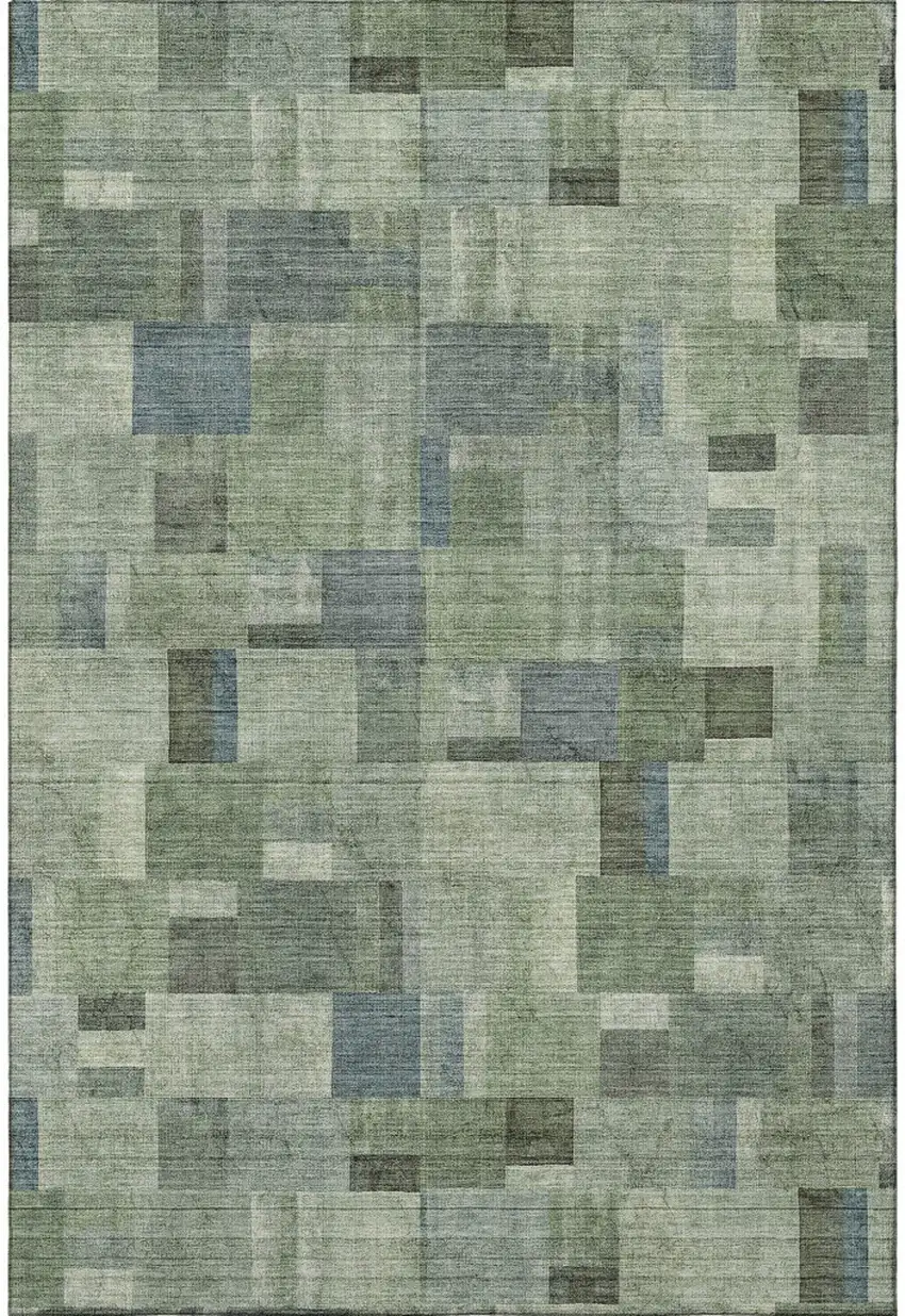 Green Blue And Gray Geometric Washable Area Rug With UV Protection Photo 5