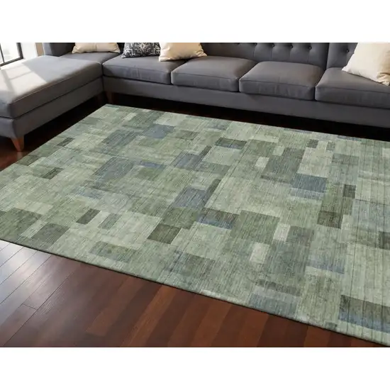 Green Blue And Gray Geometric Washable Area Rug With UV Protection Photo 3