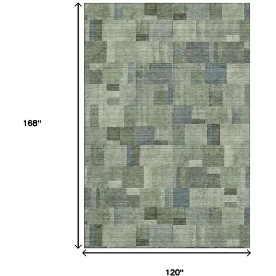 Green Blue And Gray Geometric Washable Area Rug With UV Protection Photo 4