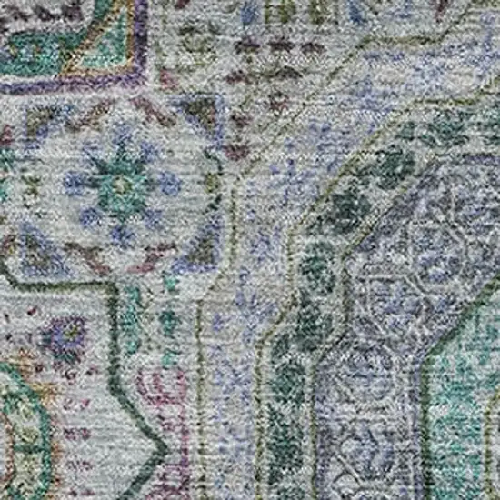 Green Blue And Gray Medallion Washable Area Rug With UV Protection Photo 3