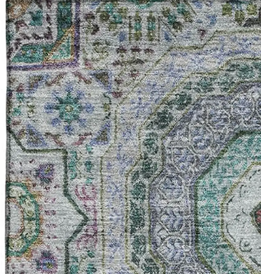 Green Blue And Gray Medallion Washable Area Rug With UV Protection Photo 4