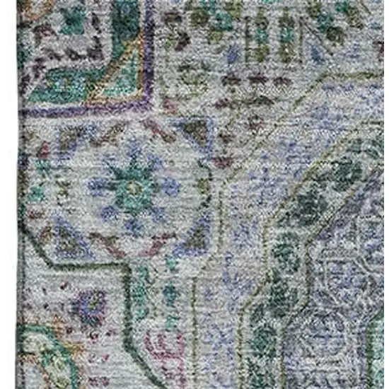 Green Blue And Gray Medallion Washable Area Rug With UV Protection Photo 3