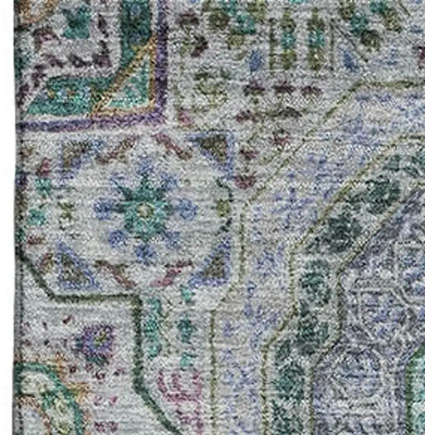 Green Blue And Gray Medallion Washable Area Rug With UV Protection Photo 3