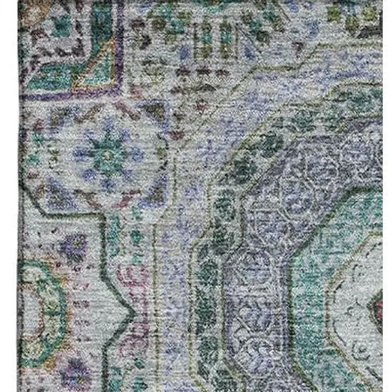 Green Blue And Gray Medallion Washable Area Rug With UV Protection Photo 3